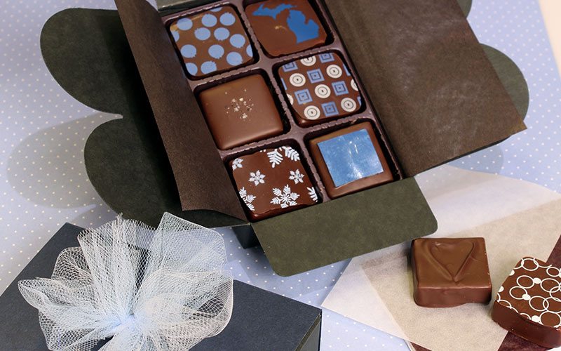 6 piece box of ganache and caramel